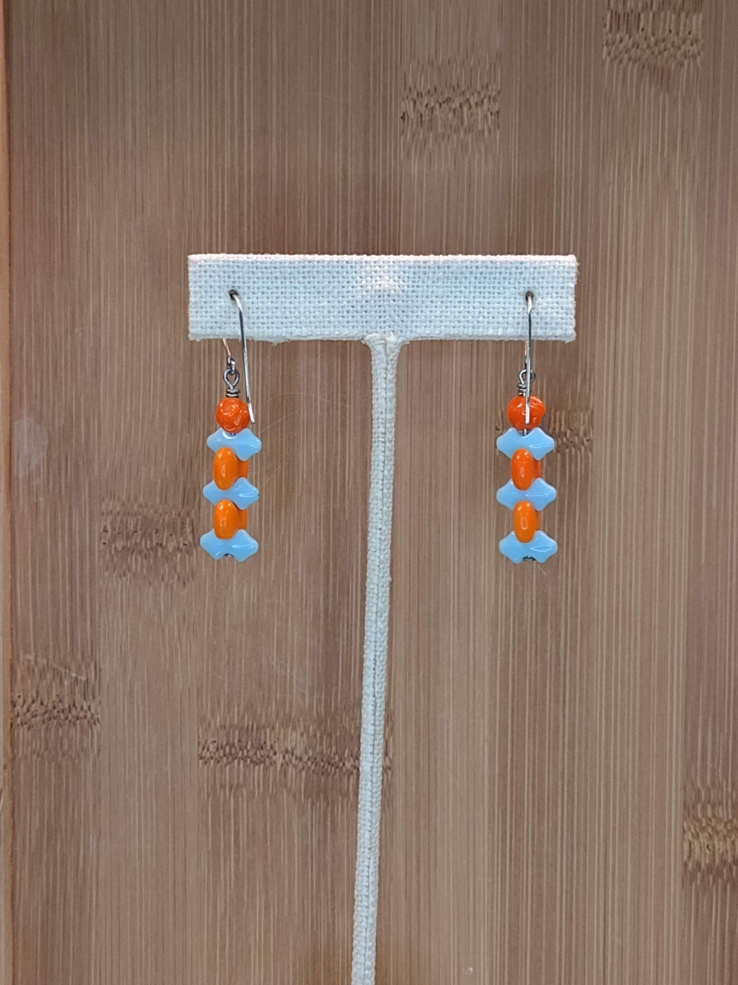 Orange and Blue German Glass Beaded Earrings