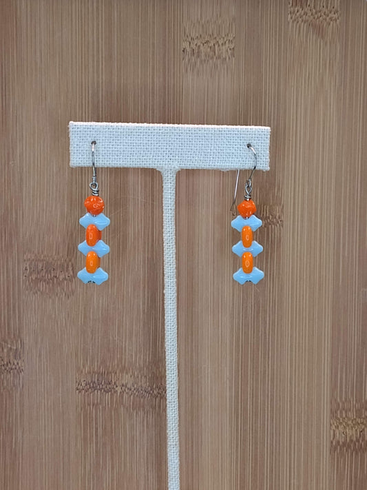 Orange and Blue German Glass Beaded Earrings