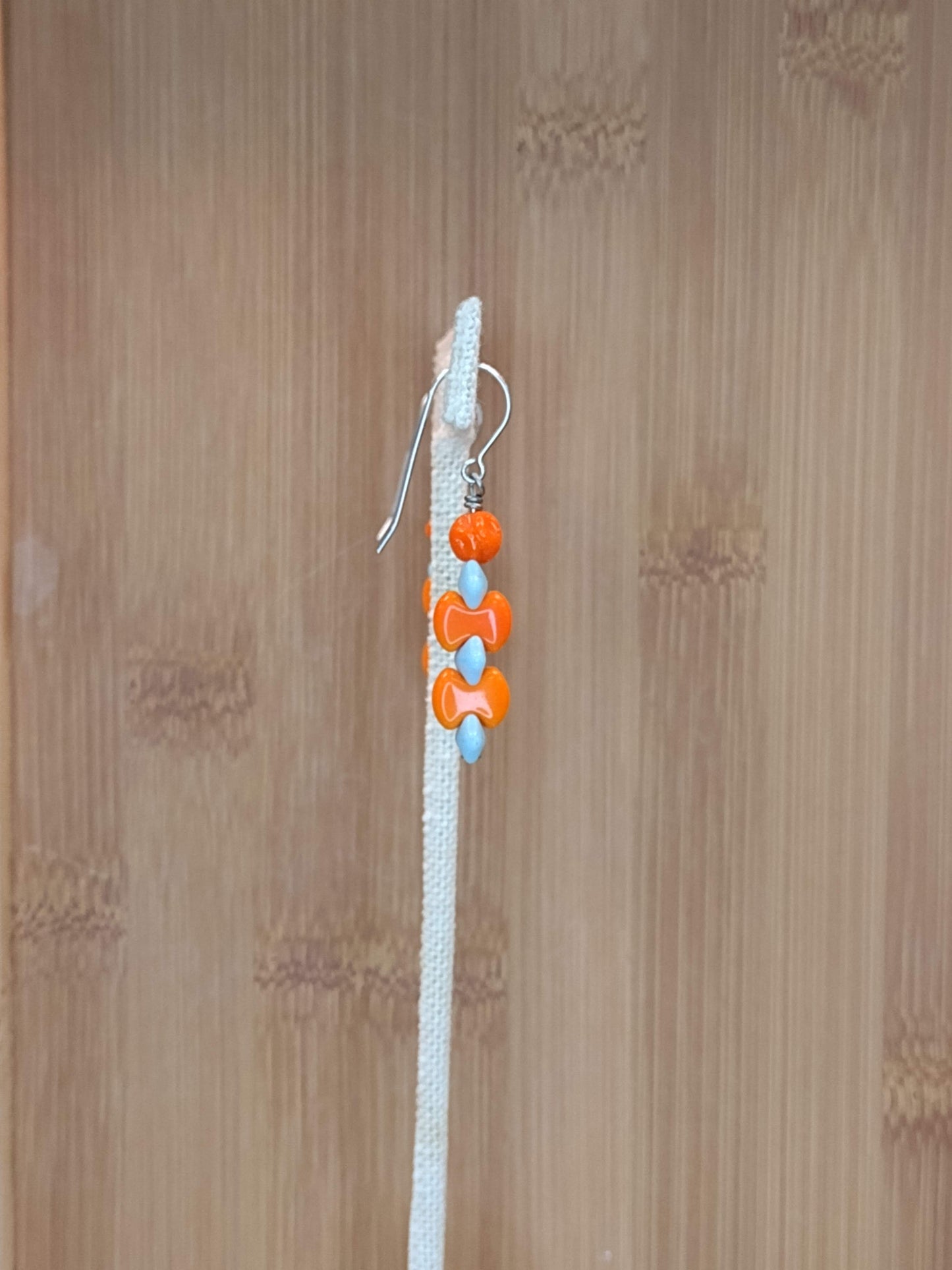 Orange and Blue German Glass Beaded Earrings