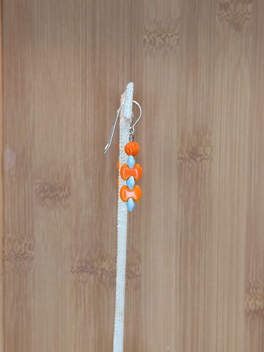 Orange and Blue German Glass Beaded Earrings