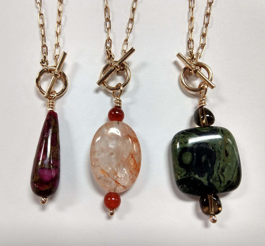 Cherry Quartz on Bronze Toggle Necklace