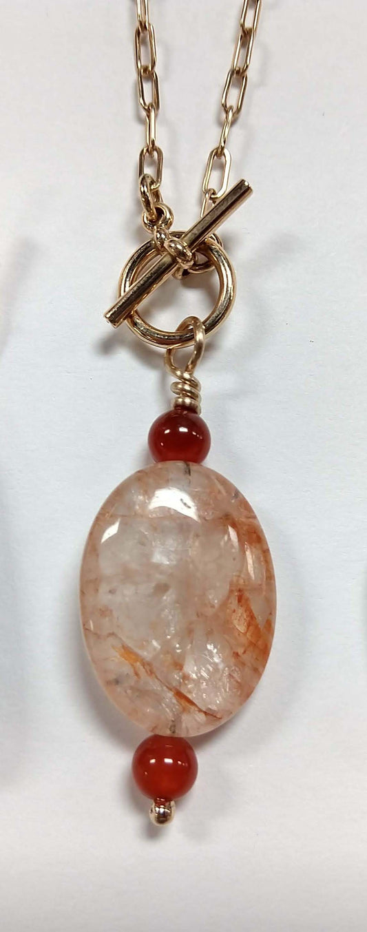 Cherry Quartz on Bronze Toggle Necklace