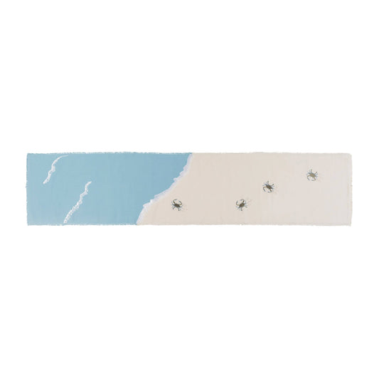 Embroidered Baby Crab and Beach Waves Table Runner