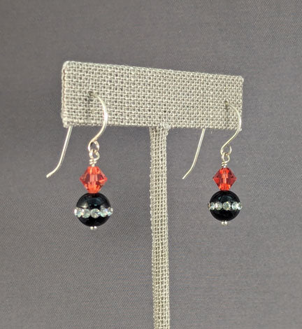 Onyx Bling Earrings: Padparadscha bicones