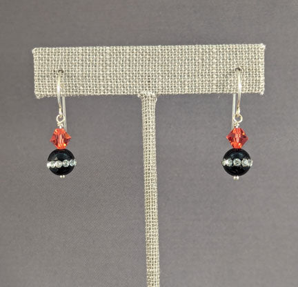 Onyx Bling Earrings: Padparadscha bicones