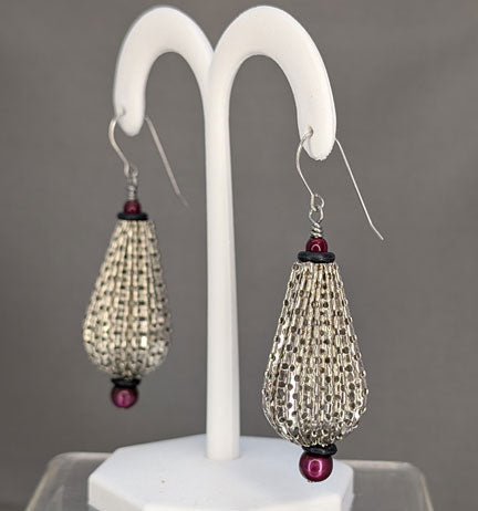 Vintage Beaded Earrings: Stainless Steel Drop with Rubber and Lucite