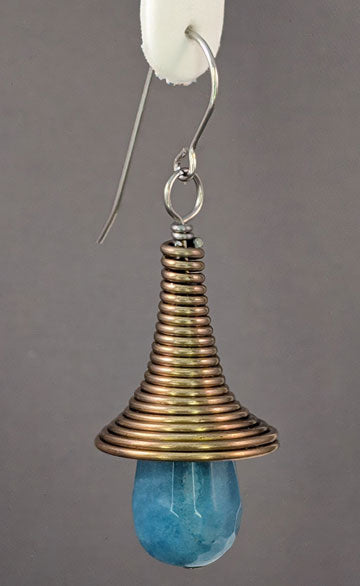 Vintage Beaded Earrings: Brass coiled cone with Angelite drop