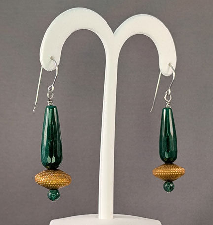 Vintage Beaded Earrings: Copper rondelle with green onyx and jade