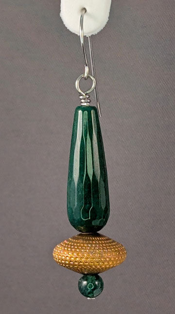 Vintage Beaded Earrings: Copper rondelle with green onyx and jade