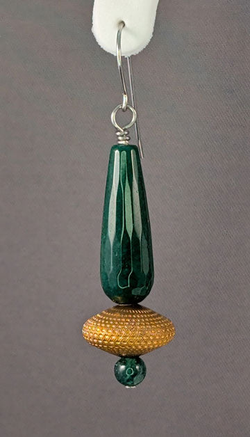 Vintage Beaded Earrings: Copper rondelle with green onyx and jade
