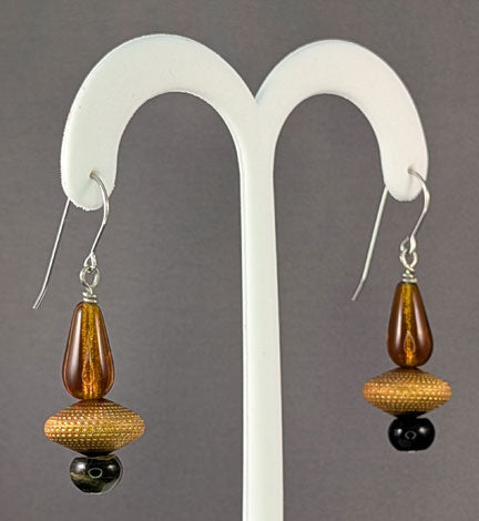 Vintage Beaded Earrings: Copper rondelle with honey German glass and blue tiger eye