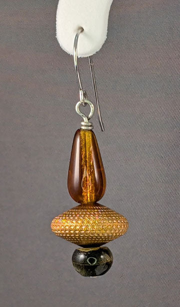 Vintage Beaded Earrings: Copper rondelle with honey German glass and blue tiger eye