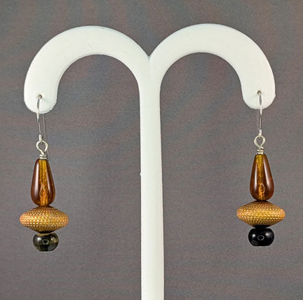Vintage Beaded Earrings: Copper rondelle with honey German glass and blue tiger eye