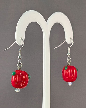 Red Bell Pepper Lampworked Glass Earrings