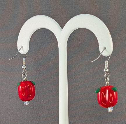 Red Bell Pepper Lampworked Glass Earrings