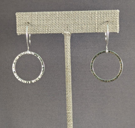 Silver Earrings: Chisel Hammered Hoops