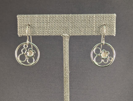 Silver Earrings: Zen Circles with Cherry Blossom