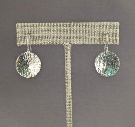 Silver Earrings: Mini Planish Hammered Disks
