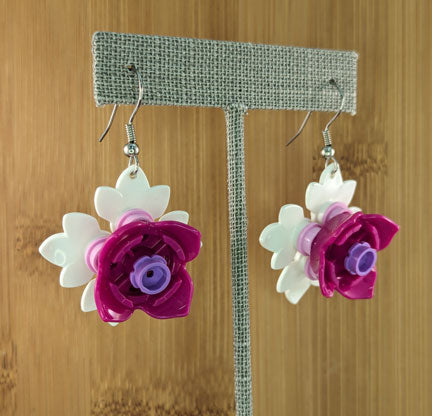 LEGO earrings: White and Fuchsia Flower