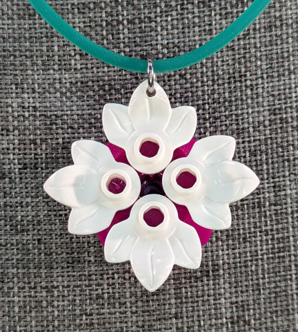 LEGO pendant: White and Fuchsia Flower