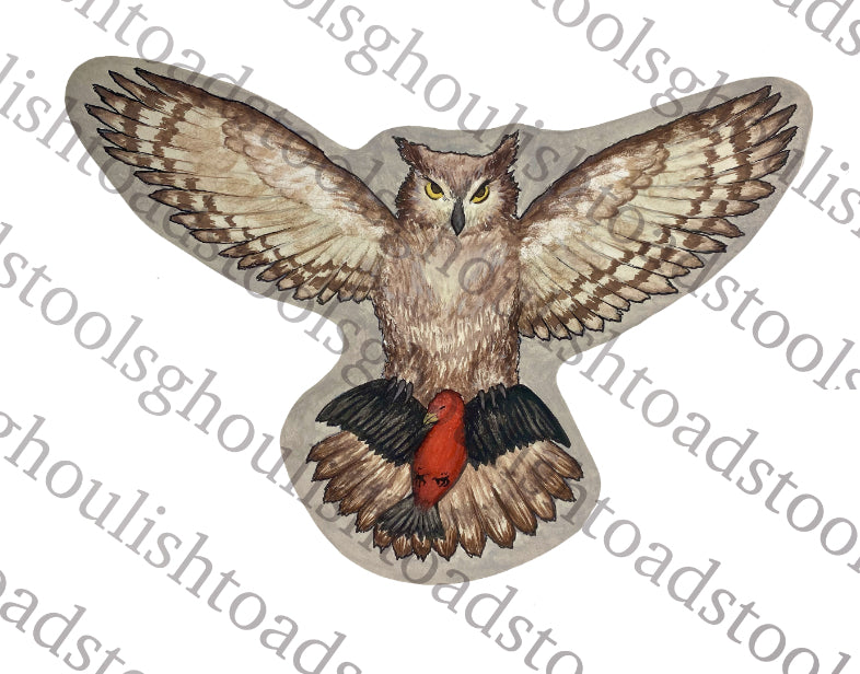 Owl and Tanager Watercolor Bird Sticker